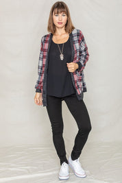 Women's Knit Plaid Slouch Cardigan