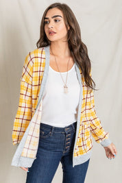 Women's Knit Plaid Slouch Cardigan