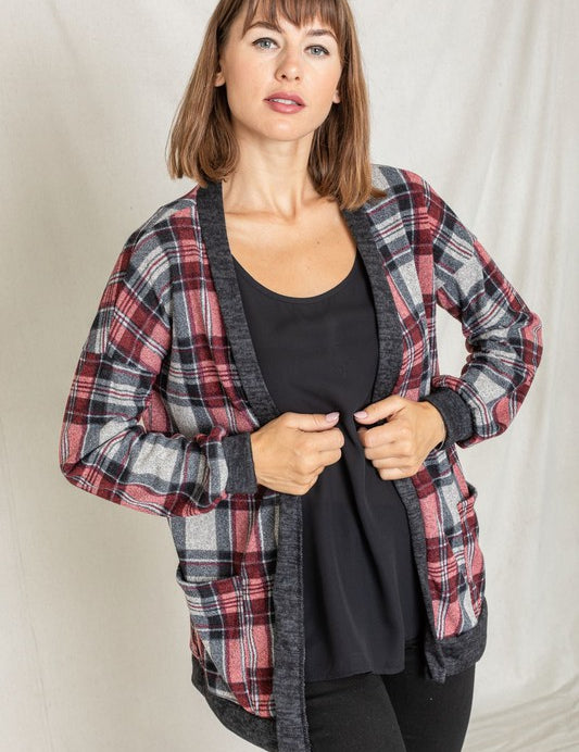 Women's Knit Plaid Slouch Cardigan