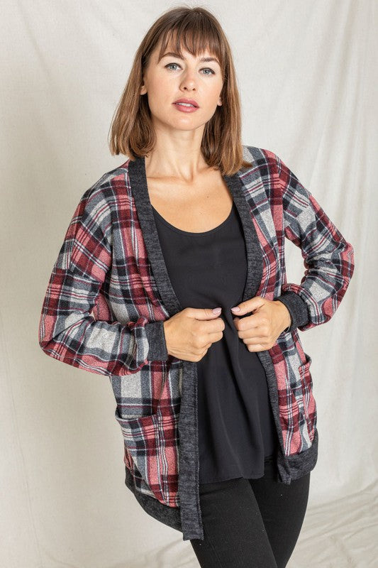 Women's Knit Plaid Slouch Cardigan