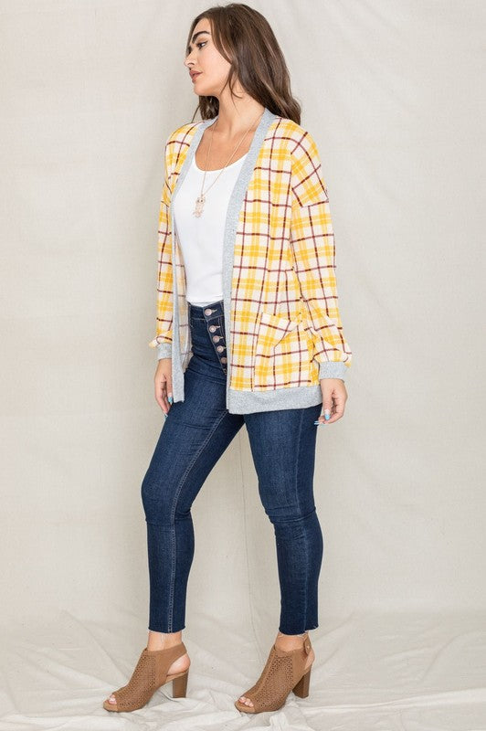 Women's Knit Plaid Slouch Cardigan