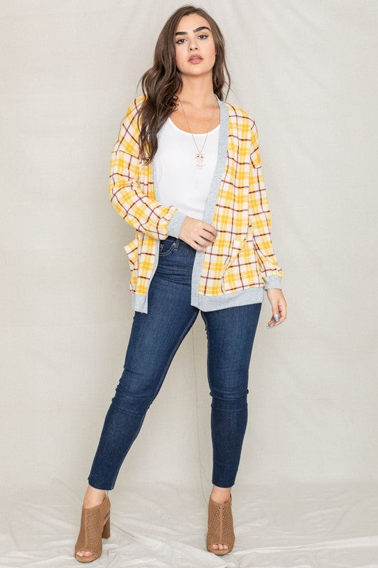 Women's Knit Plaid Slouch Cardigan