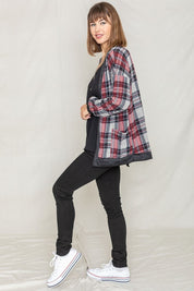 Women's Knit Plaid Slouch Cardigan