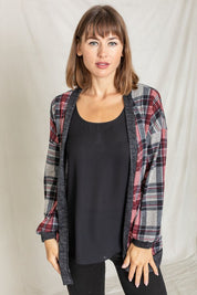 Women's Knit Plaid Slouch Cardigan