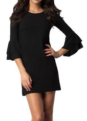 Women's 3/4 Sleeve Double Flounce Short Party Dress