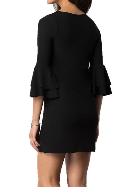 Women's 3/4 Sleeve Double Flounce Short Party Dress