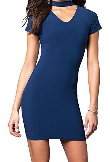 Juniors V-Neck Mini Dress with Choker Neckline