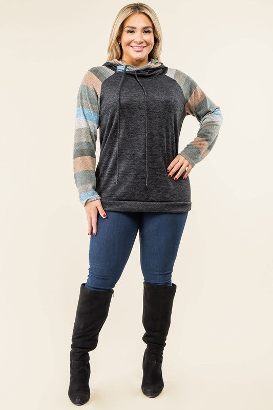 Women's Stripe Sleeve Casual Hoodie