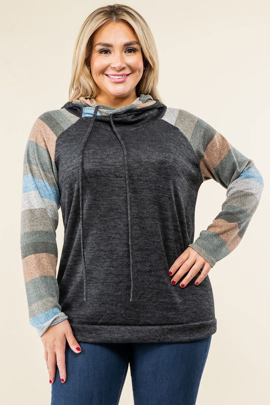 Women's Stripe Sleeve Casual Hoodie