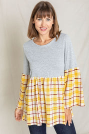 Women's Bell Sleeve Plaid Tunic Top