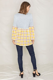 Women's Bell Sleeve Plaid Tunic Top