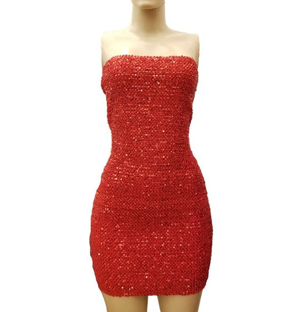 Women's Stretchy Sequin Tube Mini Dress with Zipper Back