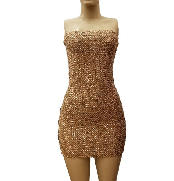 Women's Stretchy Sequin Tube Mini Dress with Zipper Back