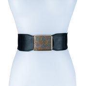 Women's Smocked Rhinestone Buckle Wide Leather Belt