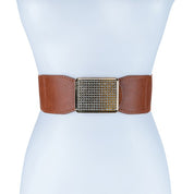 Women's Smocked Rhinestone Buckle Wide Leather Belt