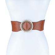 Women's Casual Pearl and Rhinestone Buckle Wide Belt