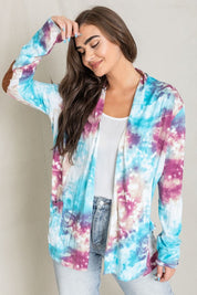 Women's Tie Dye Open Cardigan with Elbow Patches