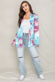 Women's Tie Dye Open Cardigan with Elbow Patches