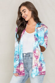 Women's Tie Dye Open Cardigan with Elbow Patches