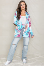 Women's Tie Dye Open Cardigan with Elbow Patches