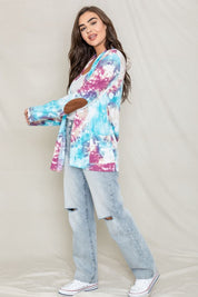 Women's Tie Dye Open Cardigan with Elbow Patches