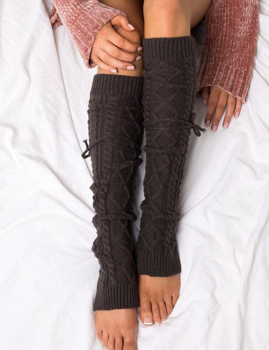 Women's Cable Knit Tie Leg Warmers