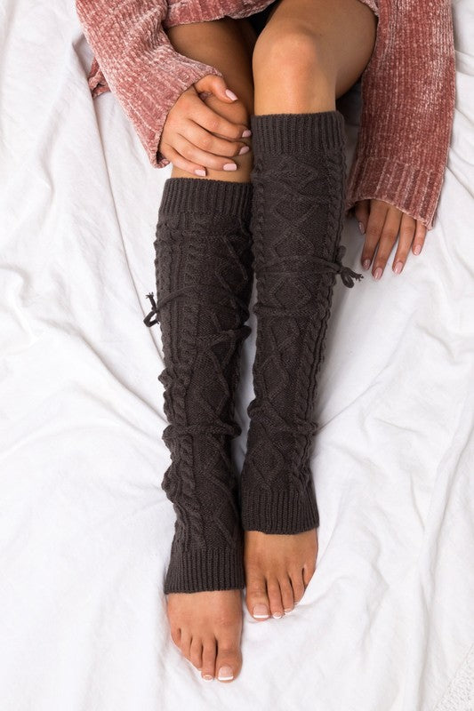 Women's Cable Knit Tie Leg Warmers