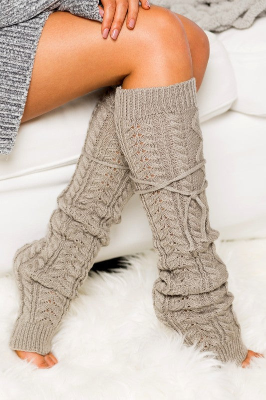 Women's Cable Knit Tie Leg Warmers