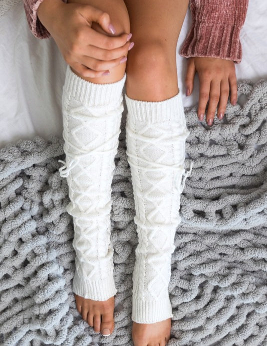 Women's Cable Knit Tie Leg Warmers