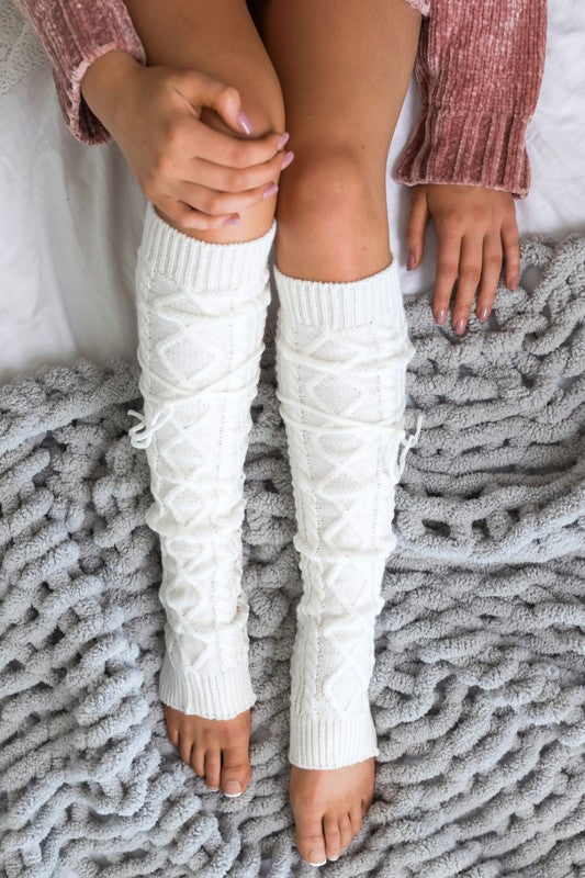 Women's Cable Knit Tie Leg Warmers