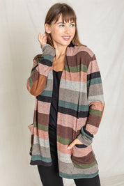 Women's Plus Suede Elbow Patch Open Cardigan with Pockets