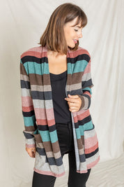 Women's Plus Suede Elbow Patch Open Cardigan with Pockets