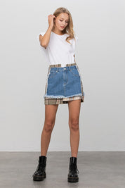 Women's High Waist Plaid Checker Mini Denim Skirt