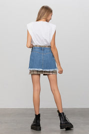 Women's High Waist Plaid Checker Mini Denim Skirt