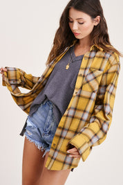 Women's Oversized Plaid Shirt with Front Pocket