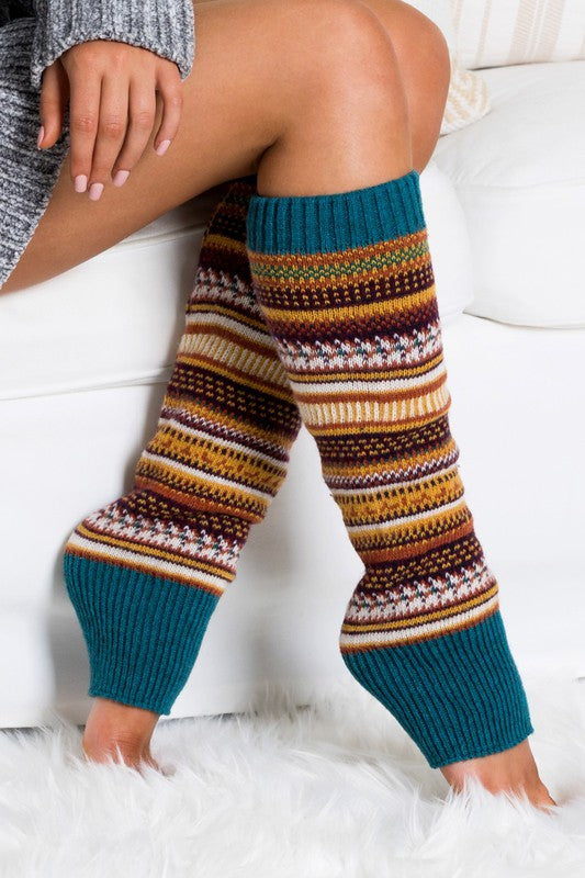 Women's Short Fair Isle Knit Legwarmers