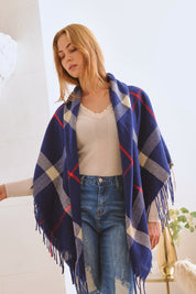 Women's Cozy Plaid Fringe Shawl Scarf