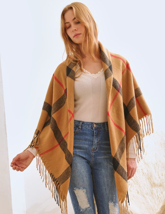 Women's Cozy Plaid Fringe Shawl Scarf