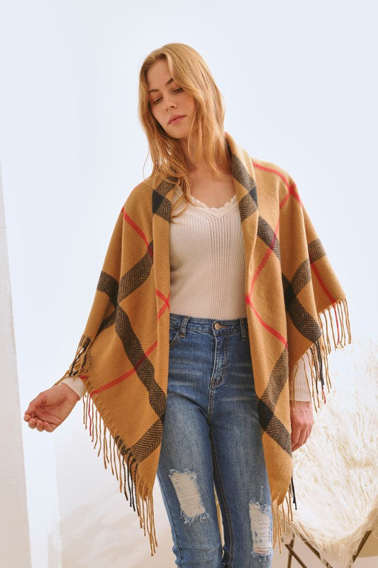 Women's Cozy Plaid Fringe Shawl Scarf