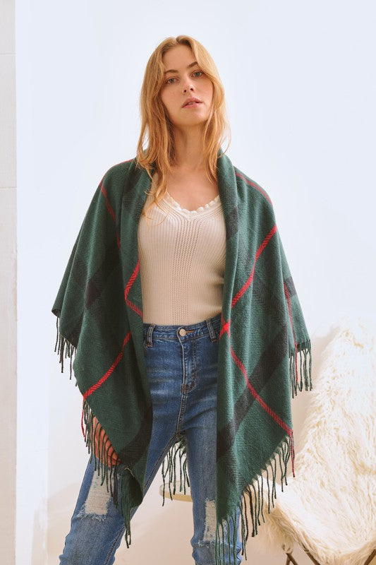 Women's Cozy Plaid Fringe Shawl Scarf