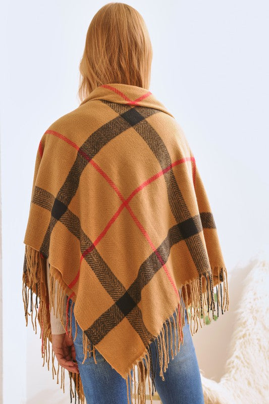 Women's Cozy Plaid Fringe Shawl Scarf