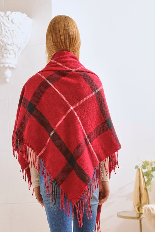 Women's Cozy Plaid Fringe Shawl Scarf