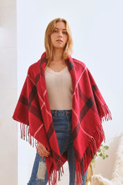 Women's Cozy Plaid Fringe Shawl Scarf