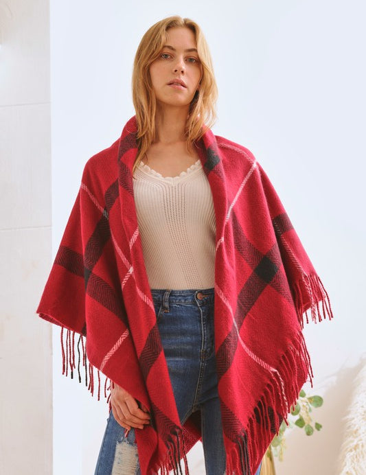 Women's Cozy Plaid Fringe Shawl Scarf