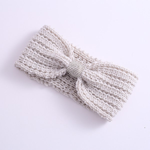 Women's Casual Rhinestone Bow Knitted Headband