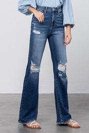 Women's High Rise Frayed Hem Flare Jeans