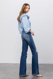 Women's High Rise Frayed Hem Flare Jeans