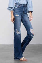 Women's High Rise Frayed Hem Flare Jeans