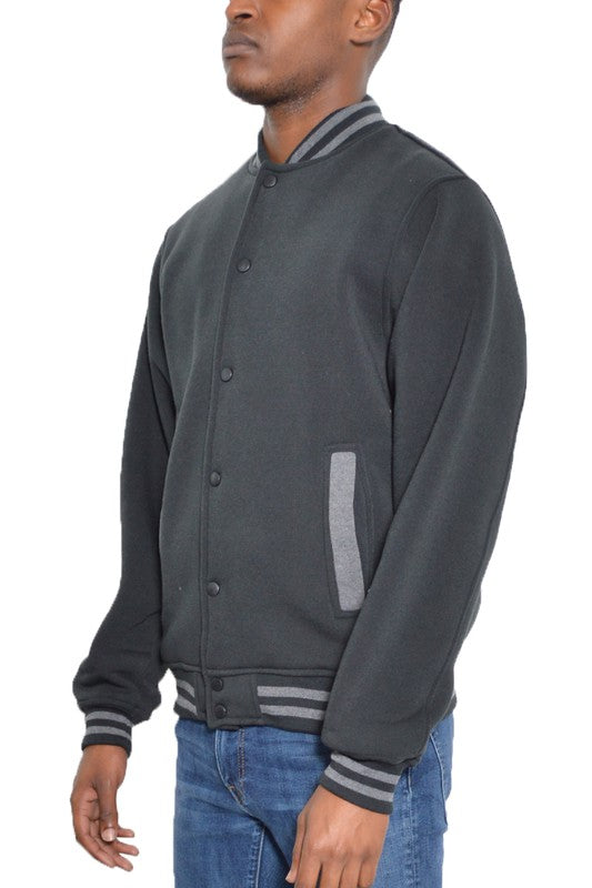 Men's Varsity Fleece Snap Button Jacket