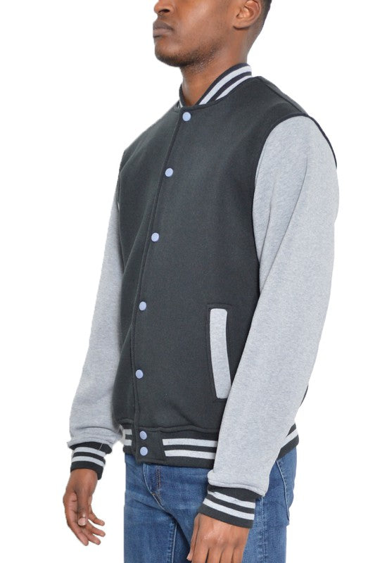 Men's Varsity Fleece Snap Button Jacket